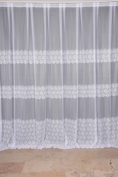 GEOMETRİK BEYAZ RENK TEK KANAT Dikilmiş Pileli Fon Perde 300*260 Cm - Resim 2