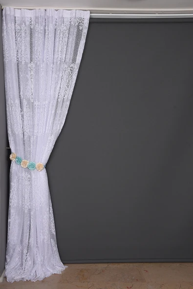 BÜYÜK DAMAKS BEYAZ RENK TEK KANAT Dikilmiş Pileli Fon Perde 300*260 Cm - Resim 5