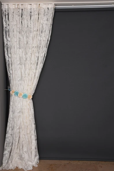 KILINÇ MODEL KREM RENK TEK KANAT Hazır Pileli Fon Perde 300*260 - Resim 3