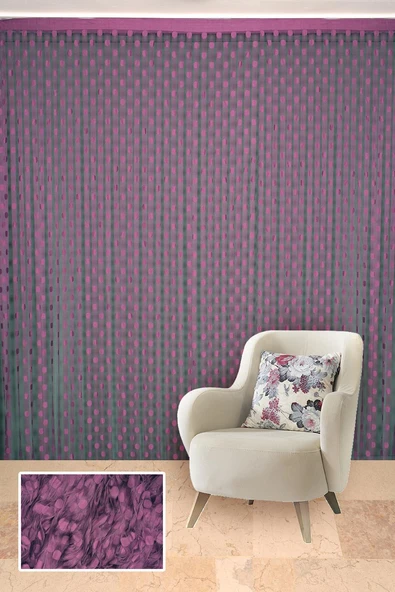PUANLI MODEL MOR RENK HAZIR İP PERDE 300*270 cm - Resim 2