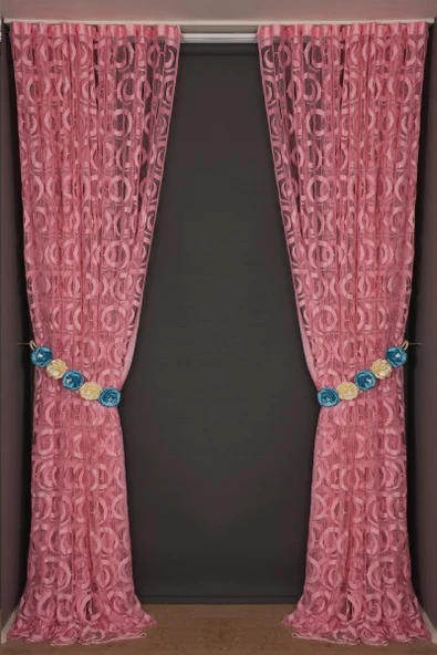 VAKKO  MODEL PEMBE RENK İP PERDE HAZIR DÜĞMELERİ DİKİLMİŞ İP PERDE 300*270 cm - Resim 8
