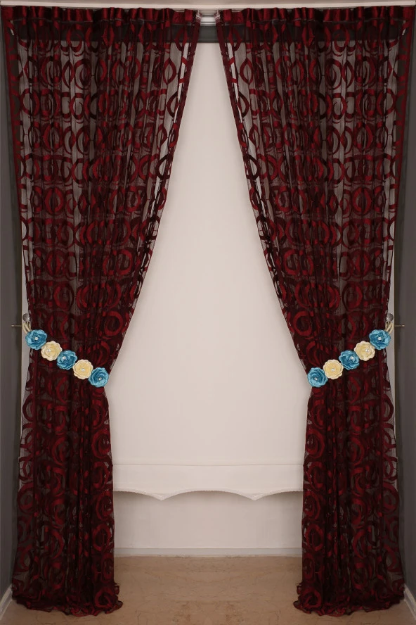 VAKKO ÇİFT RENK BORDO İP PERDE HAZIR DÜĞMELERİ DİKİLMİŞ İP PERDE 300*250 cm - Resim 2