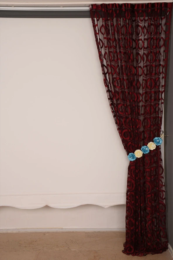 VAKKO ÇİFT RENK BORDO İP PERDE HAZIR DÜĞMELERİ DİKİLMİŞ İP PERDE 300*250 cm - Resim 4