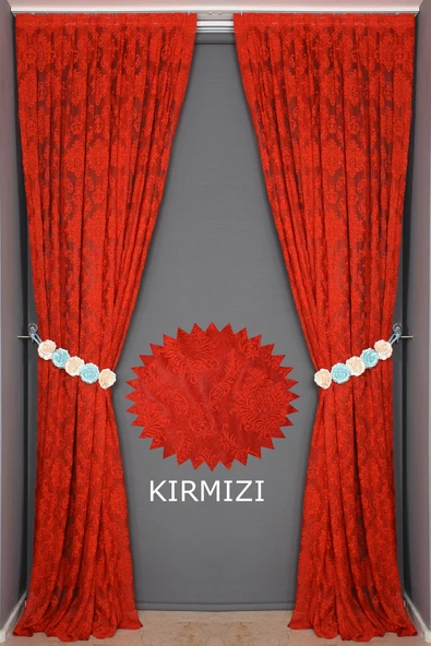DAMAKS KIRMIZI RENK TEK KANAT Hazır dikilmiş Pileli Fon Perde 75*260 cm - Resim 4