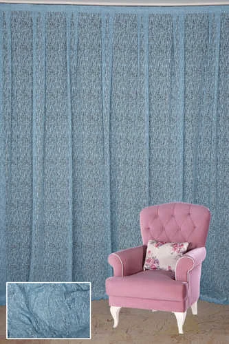 ÖRÜMCEK TÜL MAVİ RENK TEK KANAT Hazır dikilmiş Pileli Fon Perde 300*260 cm - Resim 2