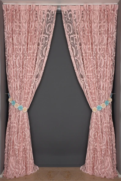 AY MODELİ PUDRA RENK TEK KANAT Hazır Dikilmiş Pileli Fon Perde 300*260 Cm - Resim 7