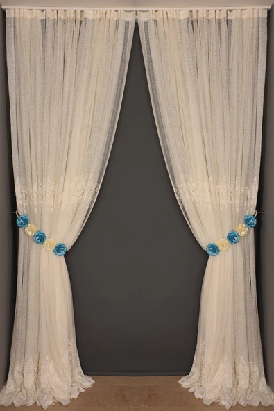 GÖBEKLİ MODEL KREM RENK TEK KANAT Hazır dikilmiş Pileli Fon Perde 300*260 cm ürün görseli