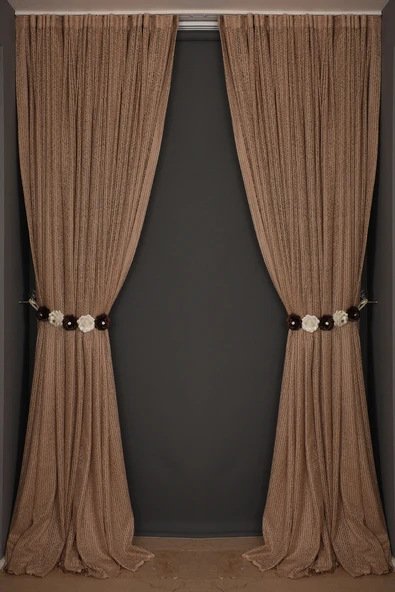 ÇİZGİLİ MODEL VİZON RENK TEK KANAT Hazır dikilmiş Pileli Fon Perde 300*260 cm - Resim 8