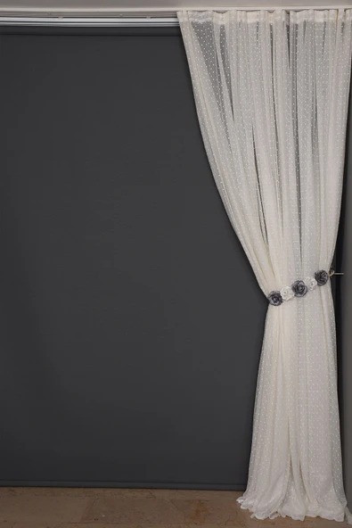 SEYREK NOKTALI MODEL KREM RENK TEK KANAT Hazır Pileli Fon Perde 300*260 - Resim 4