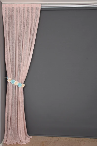 ÇİZGİLİ PUDRA RENK TEK KANAT Hazır dikilmiş Pileli Fon Perde 75*260 cm - Resim 5
