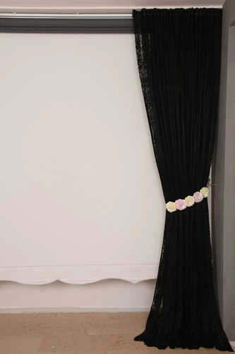 ŞAL MODEL SİYAH RENK TEK KANAT Hazır dikilmiş Pileli Fon Perde 300*260 cm - Resim 7