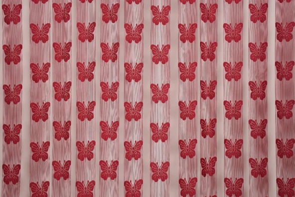 KELEBEK  MODEL BORDO RENK İP PERDE HAZIR DÜĞMELERİ DİKİLMİŞ İP PERDE 300*280 cm ürün görseli 1