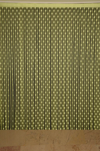 PUANLI MODEL YEŞİL RENK İP PERDE HAZIR DÜĞMELERİ DİKİLMİŞ İP PERDE 300*280 cm - Resim 2