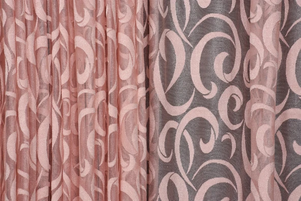 AY MODELİ PUDRA RENK TEK KANAT Hazır Dikilmiş Pileli Fon Perde 300*260 Cm - Resim 3