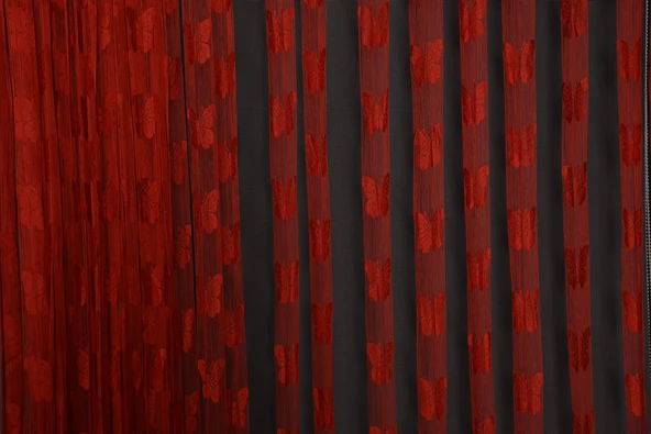 KELEBEK  MODEL KIRMIZI RENK İP PERDE HAZIR DÜĞMELERİ DİKİLMİŞ İP PERDE 300*270 cm - Resim 4