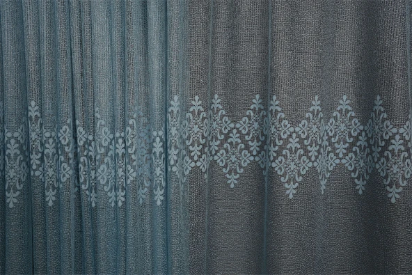 GÖBEKLİ MODEL MAVİ RENK TEK KANAT Hazır dikilmiş Pileli Fon Perde 300*260 cm - Resim 5