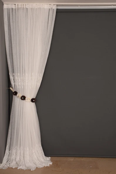 GÖBEKLİ MODEL KIRIK BEYAZ TEK KANAT RENK Hazır dikilmiş Pileli Fon Perde 300*260 cm ürün görseli