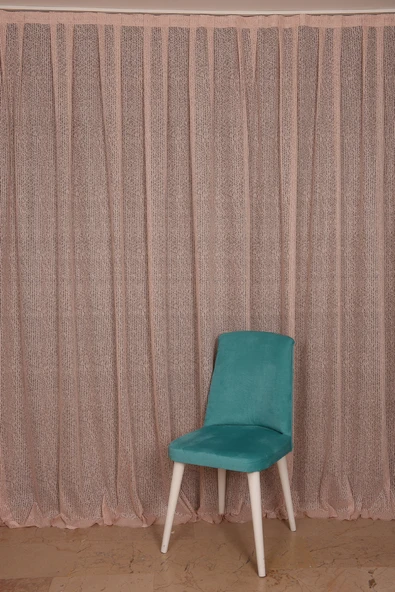 ÇİZGİLİ MODEL PUDRA RENK TEK KANAT Hazır dikilmiş Pileli Fon Perde 300*260 cm ürün görseli 1