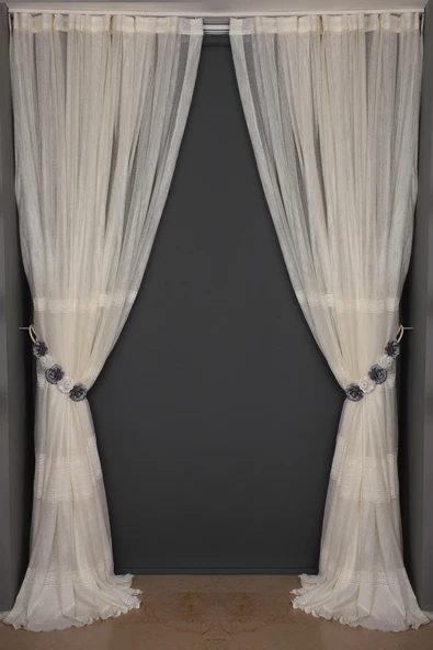 BORDÜRLÜ MODEL KREM RENKTEK KANAT Hazır Dikilmiş Pileli Fon Perde 300*260 Cm - Resim 5