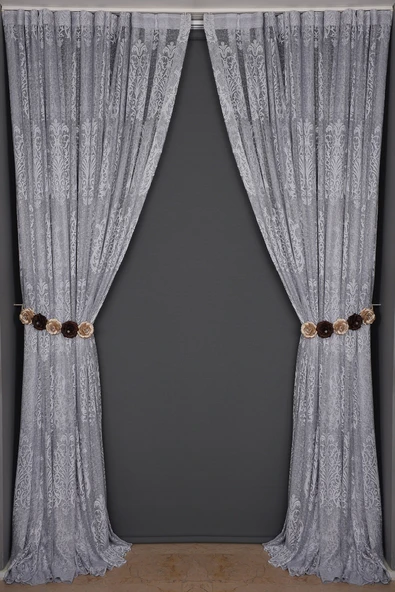 BÜYÜK DAMAKS GRİ RENK TEK KANAT Dikilmiş Pileli Fon Perde 300*260 Cm ürün görseli