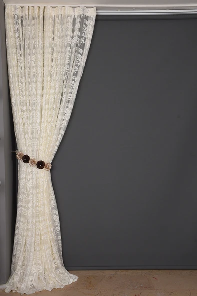 SARMAŞIK KREM RENK TEK KANAT Dikilmiş Pileli Fon Perde 300*260 Cm - Resim 6