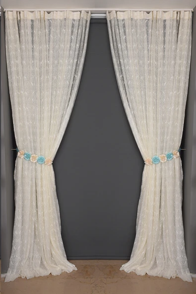 KUŞ MODEL KREM RENK TEK KANAT Dikilmiş Pileli Fon Perde 300*260 Cm ürün görseli 1