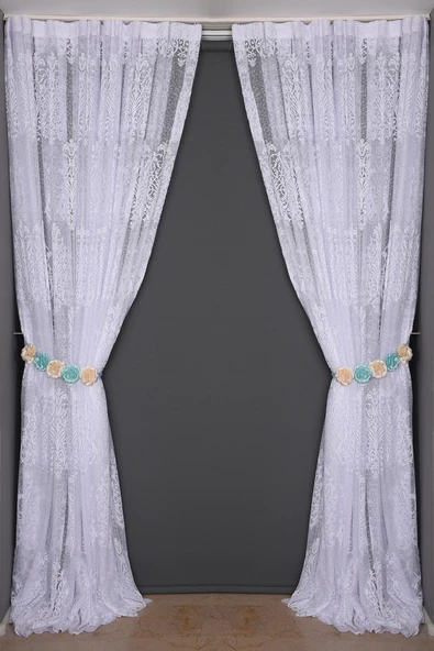 BÜYÜK DAMAKS BEYAZ RENK TEK KANAT Dikilmiş Pileli Fon Perde 300*260 Cm - Resim 7