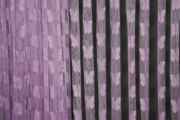 KELEBEK  MODEL LİLA RENK İP PERDE HAZIR DÜĞMELERİ DİKİLMİŞ İP PERDE 300*280 cm - Resim 4