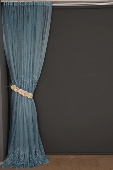 GÖBEKLİ MODEL MAVİ RENK TEK KANAT Hazır dikilmiş Pileli Fon Perde 300*260 cm - Resim 3