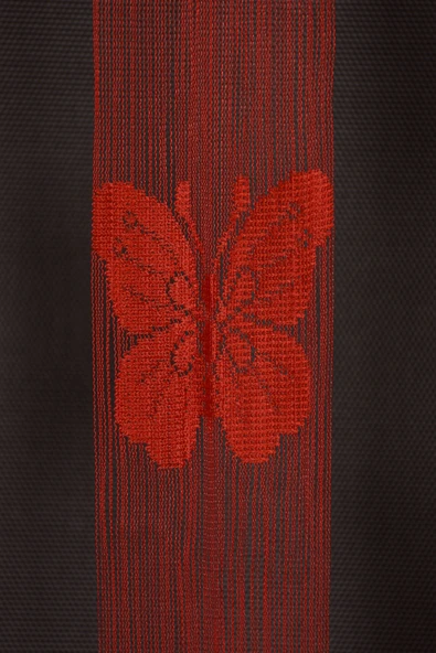 KELEBEK  MODEL KIRMIZI RENK İP PERDE HAZIR DÜĞMELERİ DİKİLMİŞ İP PERDE 300*270 cm - Resim 3