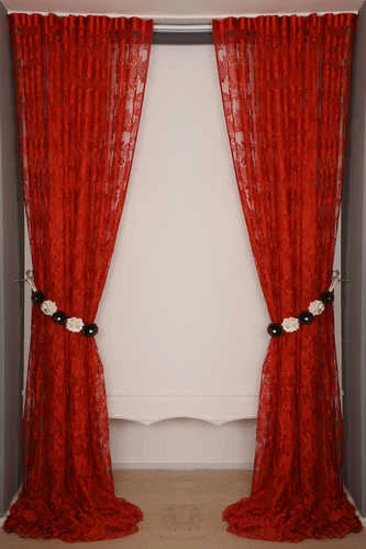 YAPRAK  MODEL KIRMIZI RENK İP PERDE HAZIR DÜĞMELERİ DİKİLMİŞ İP PERDE 300*280 cm - Resim 8