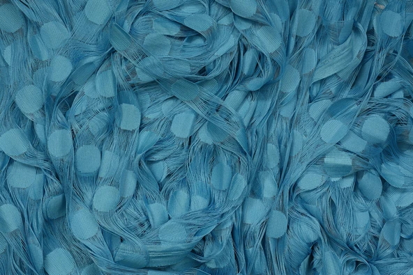 PUANLI MODEL TURKUAZ RENK İP PERDE HAZIR DÜĞMELERİ DİKİLMİŞ İP PERDE 300*280 cm - Resim 5