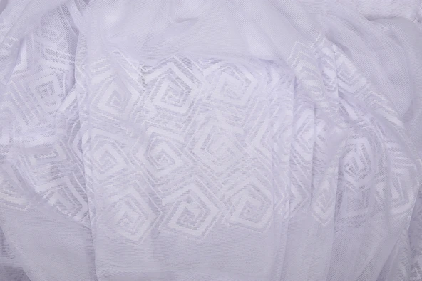 GEOMETRİK BEYAZ RENK TEK KANAT Dikilmiş Pileli Fon Perde 300*260 Cm - Resim 4