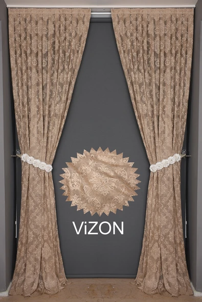 DAMAKS VİZON RENK TEK KANAT Hazır dikilmiş Pileli Fon Perde 75*260 cm - Resim 4