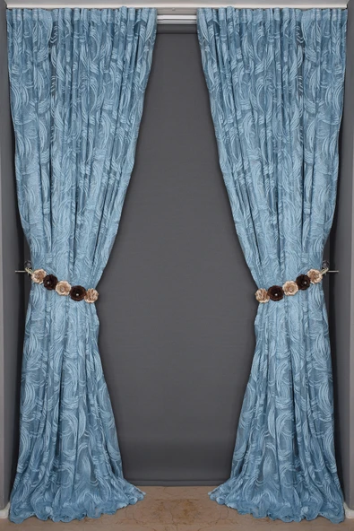 KILINÇ MODEL MAVİ RENK TEK KANAT Hazır Pileli Fon Perde 300*260 ürün görseli 1