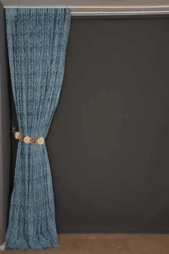 ŞAL MODEL MAVİ RENK TEK KANAT Hazır dikilmiş Pileli Fon Perde 300*260 cm - Resim 6