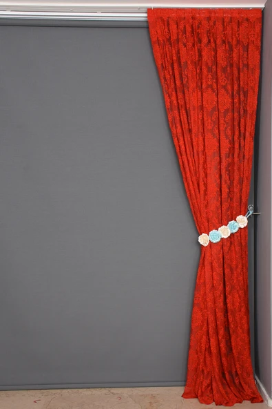 DAMAKS KIRMIZI RENK TEK KANAT Hazır dikilmiş Pileli Fon Perde 75*260 cm - Resim 6