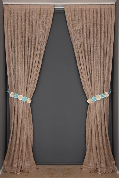 ÇİZGİLİ VİZON RENK TEK KANAT Hazır dikilmiş Pileli Fon Perde 75*260 cm - Resim 5