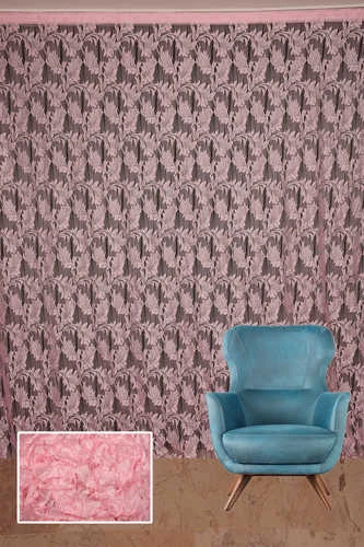 YAPRAK  MODEL PEMBE RENK İP PERDE HAZIR DÜĞMELERİ DİKİLMİŞ İP PERDE 300*270 cm - Resim 2