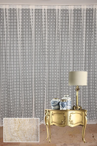 HALKALI KREM RENK TEK KANAT Dikilmiş Pileli Fon Perde 300*260 Cm ürün görseli 1