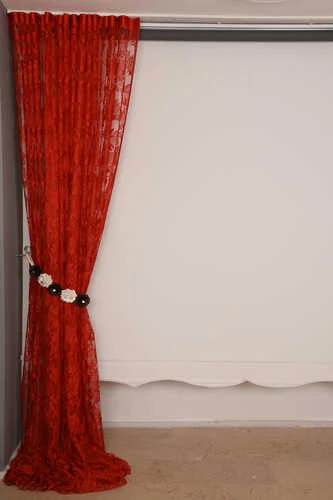 YAPRAK  MODEL KIRMIZI RENK İP PERDE HAZIR DÜĞMELERİ DİKİLMİŞ İP PERDE 300*280 cm - Resim 6