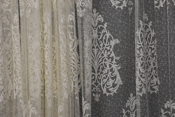 BÜYÜK DAMAKS KREM RENK TEK KANAT Dikilmiş Pileli Fon Perde 300*260 Cm - Resim 3