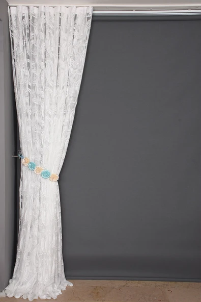 KILINÇ MODEL KIRIK BEYAZ RENK TEK KANAT Hazır Pileli Fon Perde 300*260 - Resim 3