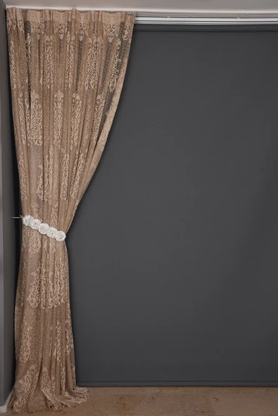 BÜYÜK DAMAKS VİZON RENK TEK KANAT Dikilmiş Pileli Fon Perde 300*260 Cm - Resim 5