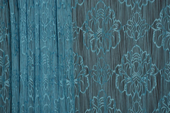 ÖRÜMCEK  MODEL TURKUAZ RENK İP PERDE HAZIR DÜĞMELERİ DİKİLMİŞ İP PERDE 300*280 cm - Resim 3