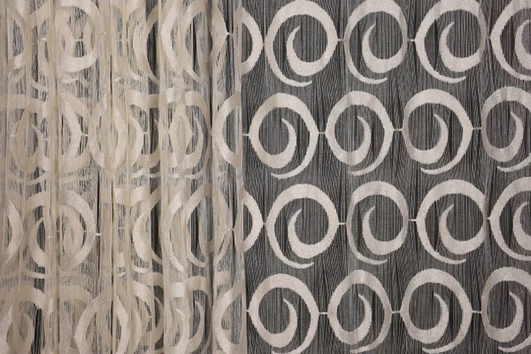 VAKKO  MODEL KREM RENK İP PERDE HAZIR DÜĞMELERİ DİKİLMİŞ İP PERDE 300*270 cm - Resim 3