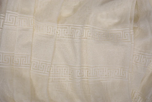 BORDÜRLÜ MODEL KREM RENKTEK KANAT Hazır Dikilmiş Pileli Fon Perde 300*260 Cm - Resim 3