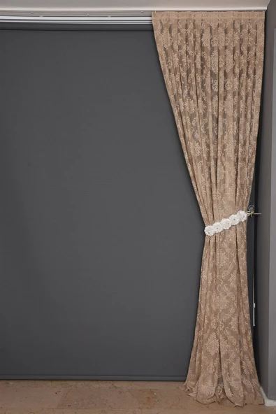 DAMAKS VİZON RENK TEK KANAT Hazır dikilmiş Pileli Fon Perde 75*260 cm - Resim 7