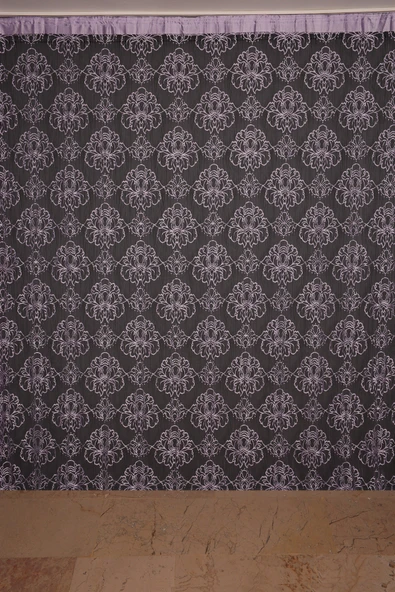 ÖRÜMCEK ÇİFT RENK LİLA İP PERDE HAZIR DÜĞMELERİ DİKİLMİŞ İP PERDE 300*280 cm - Resim 2