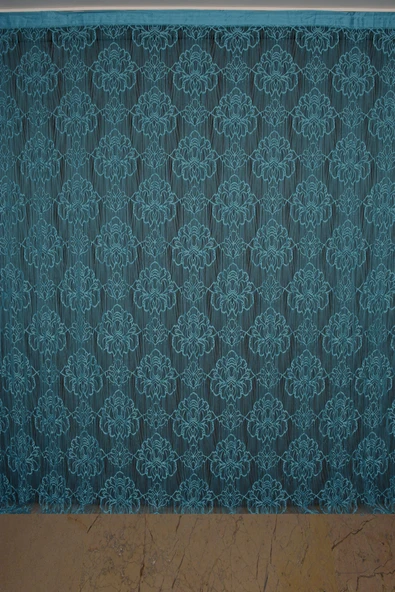 ÖRÜMCEK  MODEL TURKUAZ RENK İP PERDE HAZIR DÜĞMELERİ DİKİLMİŞ İP PERDE 300*280 cm - Resim 2